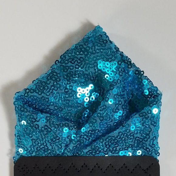 Men's Sequin Pre-Folded Pocket Square Insert - Turquoise Blue - Picture 6 of 9